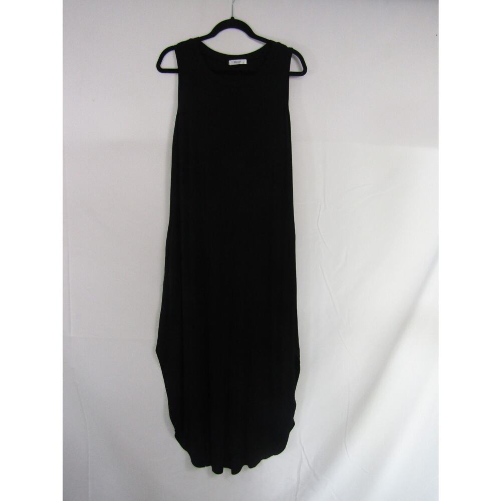 Hount Black Rayon Midi Dress sz L Minimalist Neutral Goth Peasant Novelty Staple